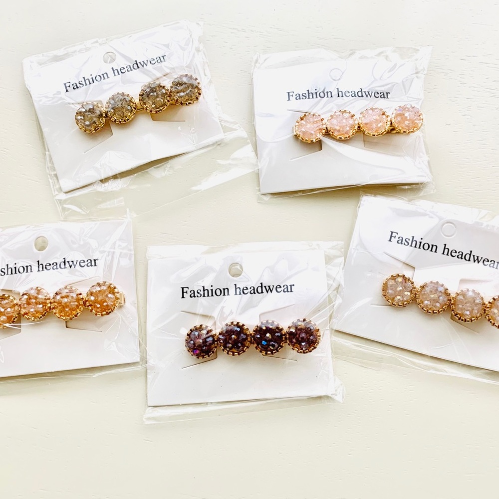 Crystal Round Glitter Alligator BobbyPins Set of 5